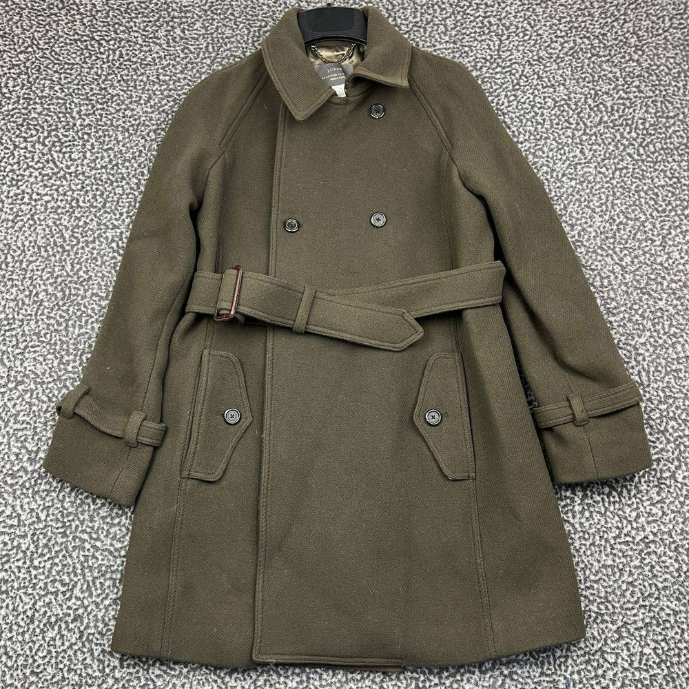 J.‎ Crew Stadium Cloth Nello Gori Trench Coat Women 8 Olive Green Wool Blend